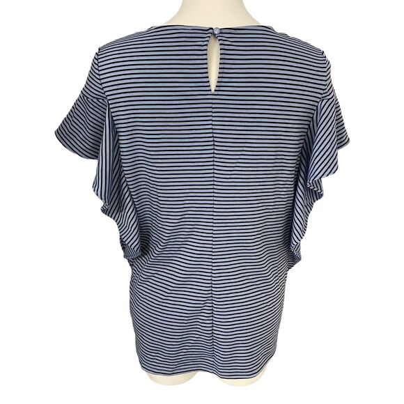 Worthington Top Womens Medium Flutter Ruffle Periwinkle Blue Stripe Work Career - Picture 2 of 14